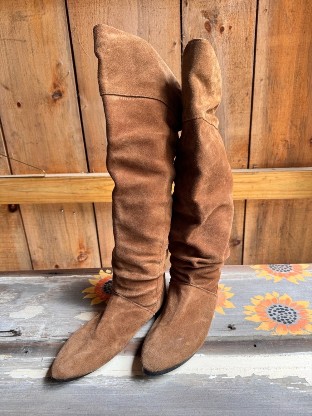 Womens Vintage Brown Suede Over-the-Knee Boots -Size 9